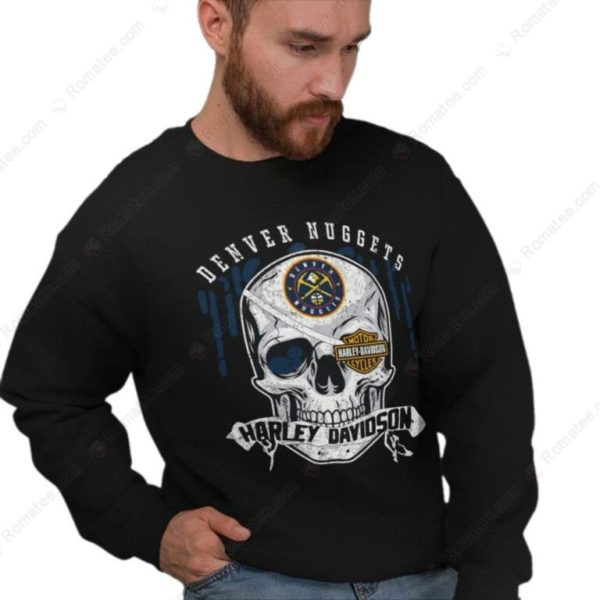 Denver Nuggets Harley Davidson Skull Graphic Sweatshirt for Fans