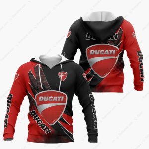 Ducati Logo Hoodie with Bold Red and Black Graphic Design for Motorcycle Enthusiasts