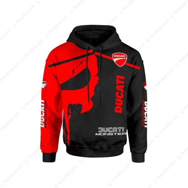 Ducati Monster Racing Skull Graphic Hoodie with Bold Red and Black Design