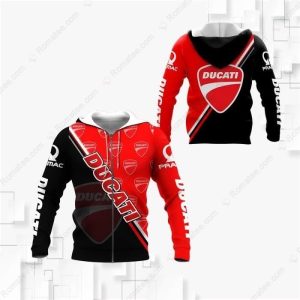 Ducati Motorcycle Vintage Logo Hoodie with Bold Red and Black Racing Design