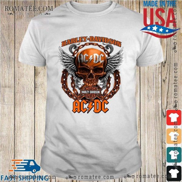 Harley Davidson ACDC Winged Skull Graphic Tee with Chain Design