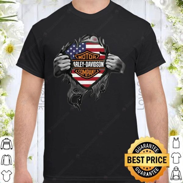 Harley Davidson Blood Inside Me T-Shirt with American Flag and Distressed Logo Design