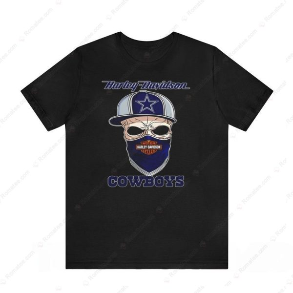 Harley-Davidson Cowboys Skull Graphic Tee with Bold Logo & Mask Design