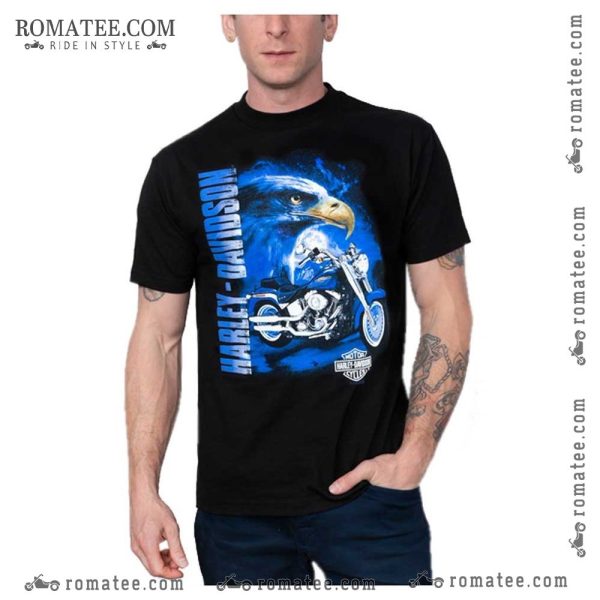 Harley Davidson Eagle Graphic Tee with Bold Artwork and Motorcycle Theme