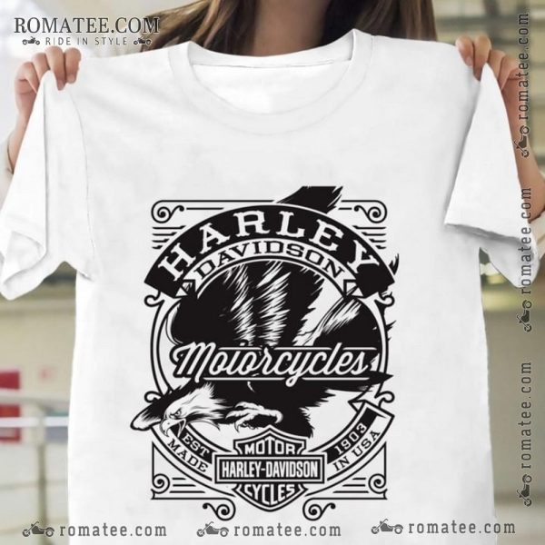 Harley Davidson Eagle Graphic Tee with Vintage Motorcycle Design