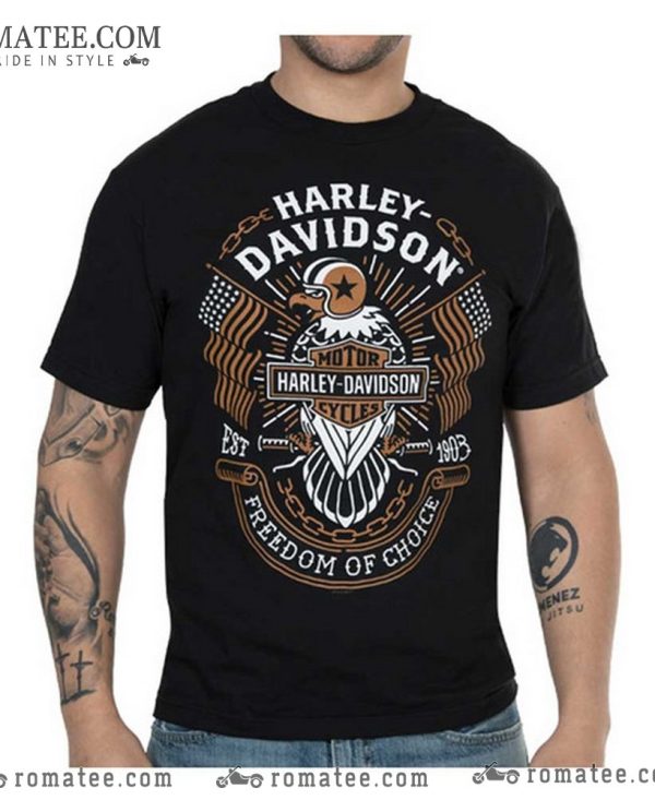 Harley Davidson Eagle Patriotic Freedom of Choice T-Shirt with Vintage Motorcycle Art