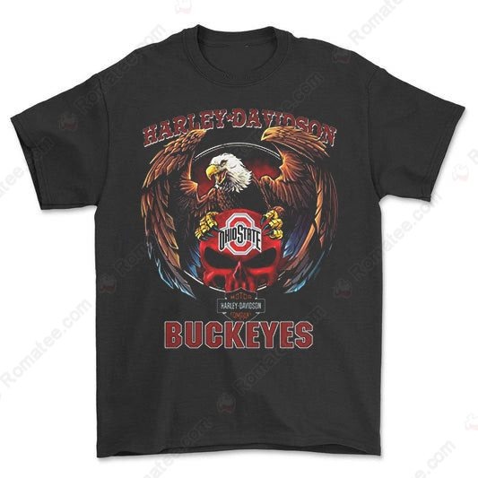 Harley-Davidson Eagle Punisher Skull Ohio State Buckeyes Graphic T-Shirt Harley-Davidson Eagle Punisher Skull Ohio State Buckeyes Graphic T-Shirt