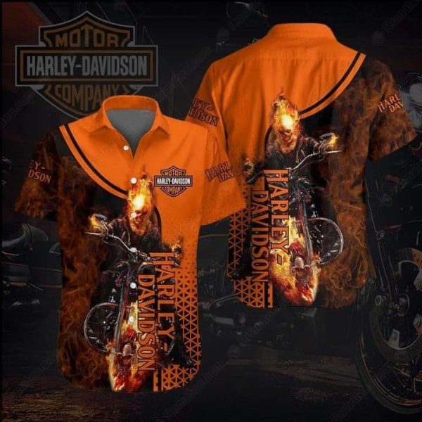 Harley-Davidson Flaming Rider Graphic Hawaiian Shirt with Bold Flame Artwork