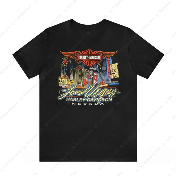 Harley-Davidson Las Vegas Neon Cityscape Graphic Tee Nevada Artwork