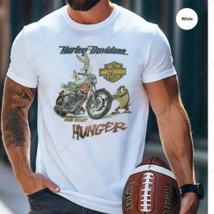 Harley Davidson Looney Tunes Bugs Bunny Feed Your Hunger Graphic Tee with Vintage Motorcycle Art