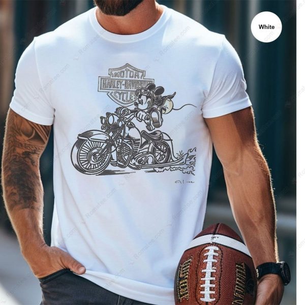 Harley-Davidson Mickey Mouse Biker Graphic Tee – Vintage Cartoon Motorcycle Art Design