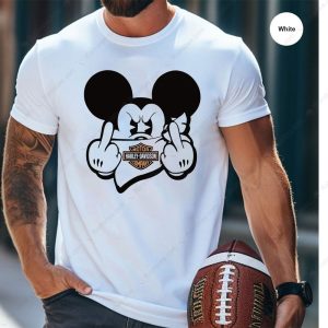 Harley-Davidson Mickey Mouse Graphic Tee with Bold Hand Gesture Design