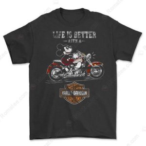 Harley-Davidson Mickey Mouse Life is Better Vintage Motorcycle Graphic T-Shirt