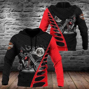 Harley-Davidson Motorcycle Art Hooded Sweatshirt with Bold Red Design Elements