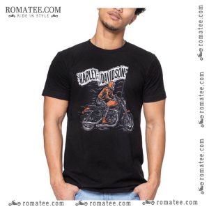 Harley Davidson Motorcycle Graphic Tee with Vintage Rider Art for Men