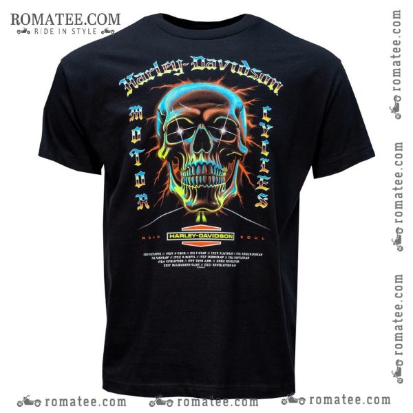 Harley Davidson Neon Skull Graphic T-Shirt with Luminous Lightning Design