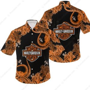 Harley-Davidson Octopus Print Hawaiian Shirt with Bold Marine Design and Logo