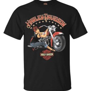 Harley Davidson Pinup Girl Motorcycle Vintage Skull T-Shirt Retro Biker Art Design