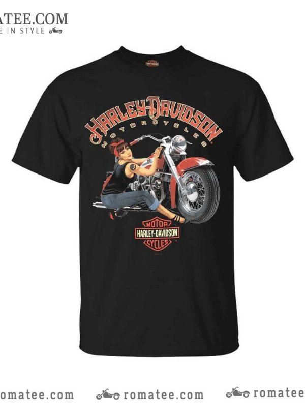 Harley Davidson Pinup Girl Motorcycle Vintage Skull T-Shirt Retro Biker Art Design