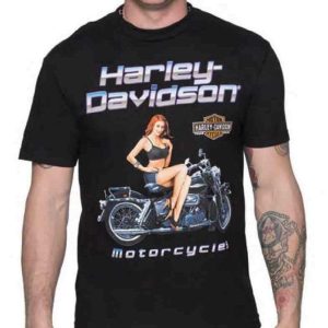 Harley Davidson Pinup Girl Vintage Motorcycle T-Shirt Art Graphic Tee for Biker Enthusiasts