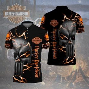 Harley-Davidson Punisher Skull Lightning Graphic Hawaiian Shirt for Bikers