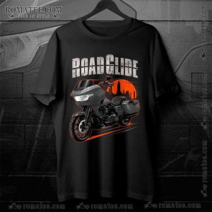 Harley Davidson Road Glide Graphic Tee with Bold Motorcycle Art and Urban Skyline Design