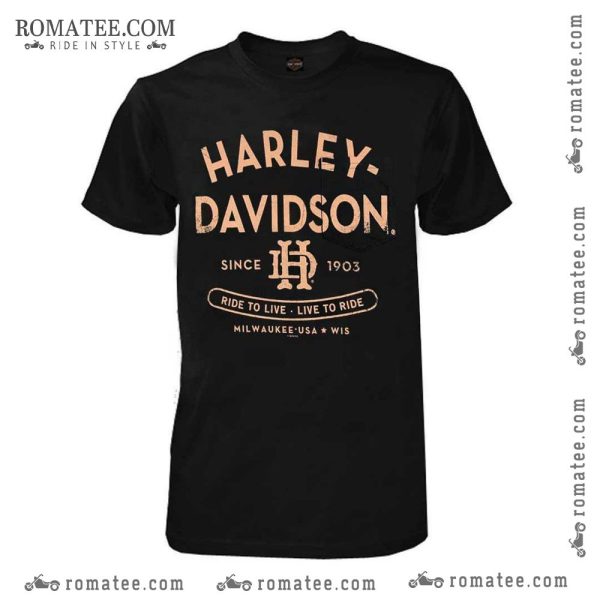 Harley Davidson Since 1903 Ride to Live Classic Black Graphic Tee