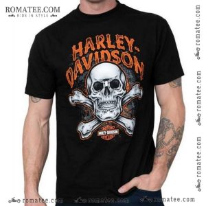 Harley Davidson Skull and Crossbones Graphic Tee, Vintage Motorcycle Art, Biker Fashion Shirt