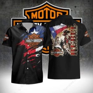 Harley-Davidson Texas Skull Graphic Hawaiian Shirt with American Flag Design