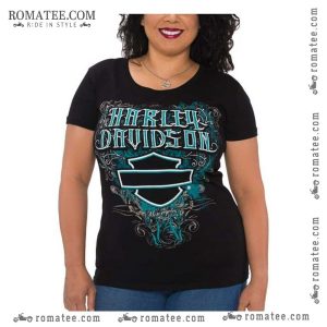 Harley Davidson Vintage Graphic Tee with Intricate Aquatic Artwork