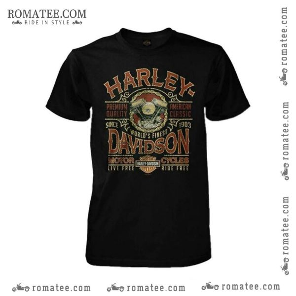 Harley Davidson World’s Finest American Classic Skull Graphic T-Shirt Vintage Motorcycle Art