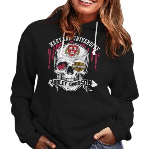 Harvard University Harley Davidson Skull Graphic Hoodie with Vintage Artwork