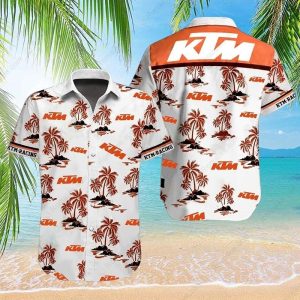 KTM Palm Tree Hawaiian Shirt with Tropical Design and Racing Logo