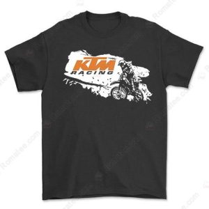 KTM Racing Motorcycle Graphic Tee – Bold Rider Art Design on Black Cotton Shirt