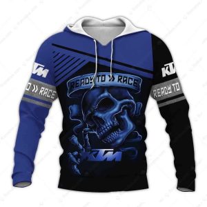 KTM Racing Ready to Race 3D Skull Graphic Hoodie with Bold Blue Design