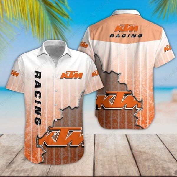 KTM Racing Tropical Print Hawaiian Shirt with Bold Logo and Island Vibes