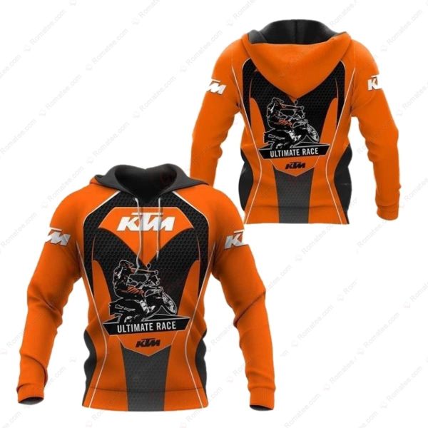 KTM Racing Ultimate Race 3D All Over Print Hoodie with Bold Motorcycle Graphics