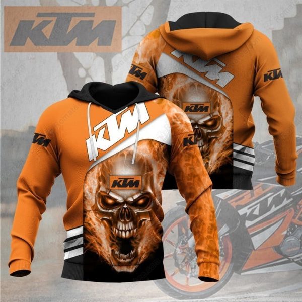 KTM Skull Flame Hoodie with Fierce Skull Art and Bold Orange Design for Motorcycle Enthusiasts