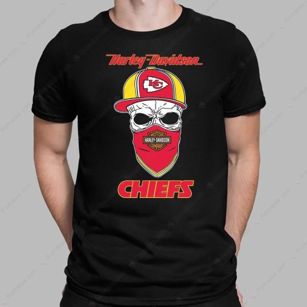 Kansas City Chiefs Harley-Davidson Skull T-Shirt with Red Bandana Design