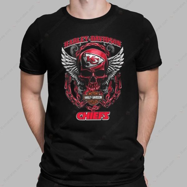 Kansas City Chiefs Harley-Davidson Skull Wings Chain Graphic T-Shirt