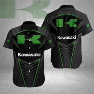 Kawasaki Green Logo Graphic Hawaiian Shirt with Racing Stripe Design