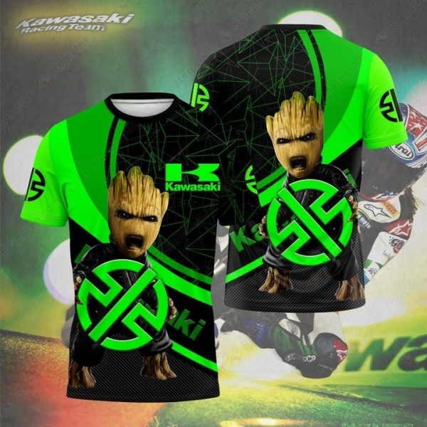 Kawasaki Groot Mashup Graphic Tee – Vibrant Green Racing Art Design