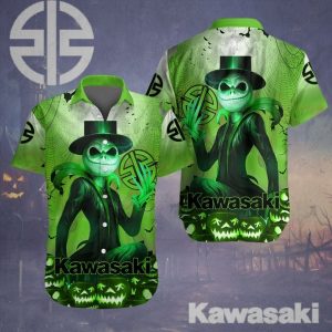 Kawasaki Jack Skellington Glow-in-the-Dark Hawaiian Shirt with Halloween Theme Art