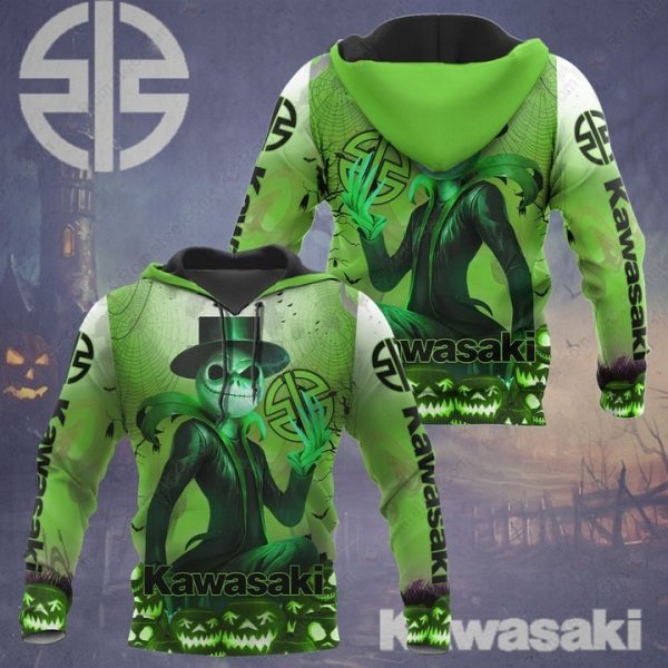 Kawasaki Jack Skellington Halloween Hoodie with Spooky Green Design and Logo Art