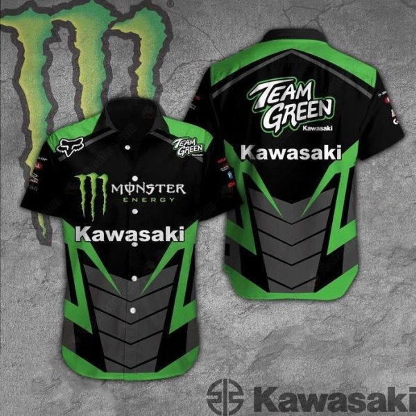 Kawasaki Monster Energy Racing Team Black Green Graphic Hawaiian Shirt