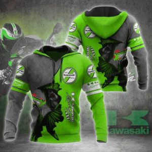 Kawasaki Racing Grim Reaper Hoodie with Bold Graphic Art and Iconic Green Theme