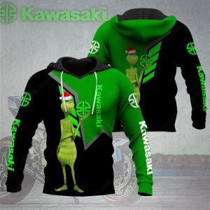 Kawasaki Racing Team Grinch Christmas Hoodie with Festive Green Design and Iconic Artwork