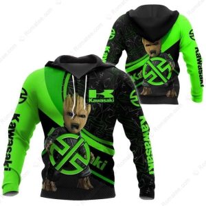 Kawasaki Racing Team Groot Hoodie with Bold Graphic Art and Vibrant Green Design