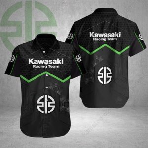 Kawasaki Racing Team Hawaiian Shirt with Bold Hexagon Art and Logo Design