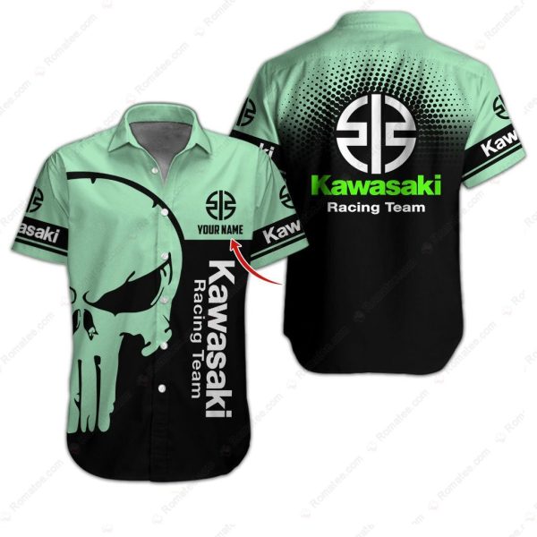 Kawasaki Racing Team Punisher Skull Graphic Hawaiian Shirt for Fans